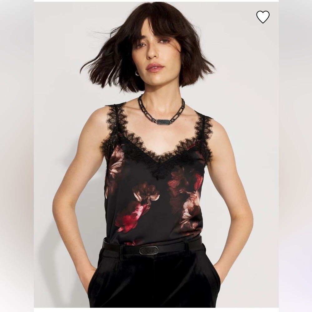 White House black market lace satin photografico camisole top medium M floral